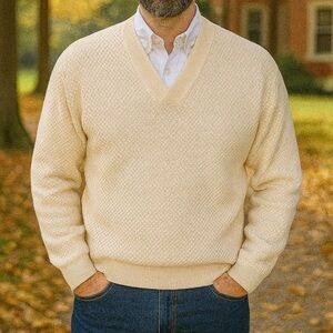 Vintage Chunky Knit Handknitted Wool Fisherman’s Sweater Men 2XL Casual Cozy